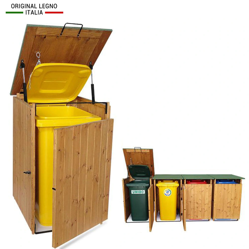 BOX PORTA RIFIUTI IN LEGNO L.74 x P.86 x H.116 100% MADE IN ITALY