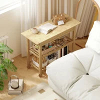 Carrello Cucina in Legno di Bambù con 2 Cassetti, 2 Ripiani a Doghe e 2 Rotelle, 100x43x75 cm, Legno