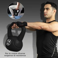 Kettlebell 4kg in Plastica e Sabbia con Base Piatta e Impugnatura, 18x12x20 cm, Nero