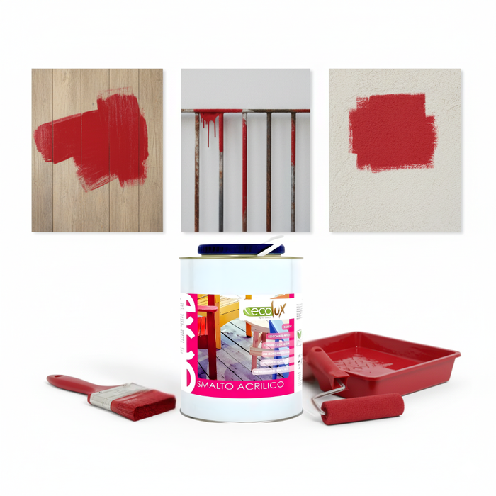 Ecolux smalto satinato acrilico ecologico per legno e metallo *** formato 2.5 lt, colore- rosso vivo, confezione 1