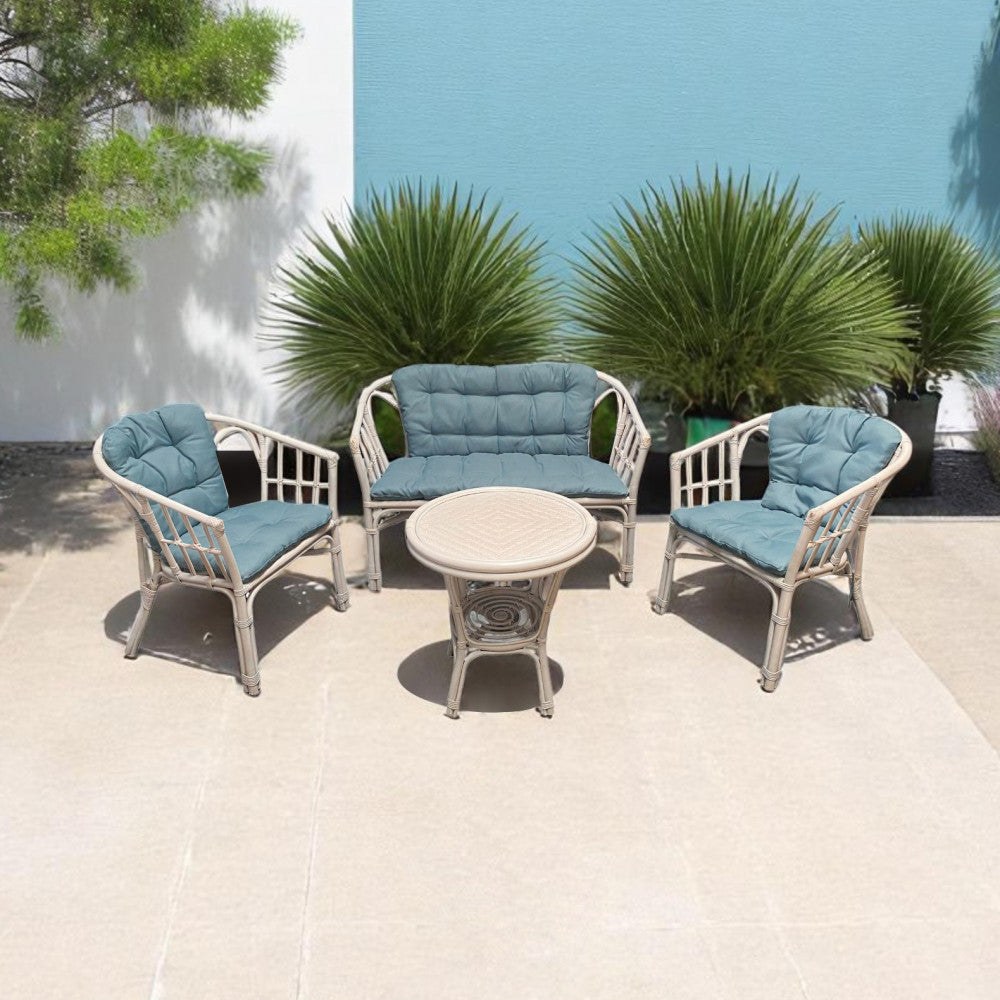 SALOTTO IN RATTAN COLORE BIANCO E AZZURRO TURKS 2 P C/CUSCINI