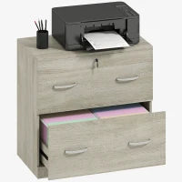 Cassettiera da Scrivania con 2 Cassetti con Guide per Cartelle Sospese per A4 Serratura e 2 Chiavi, 74x42x72 cm, Legno