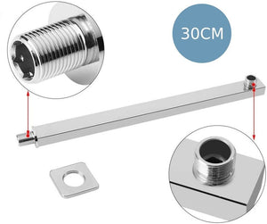 Braccio per soffione doccia quadrato in ottone cromato completo di rosone - 30CM
