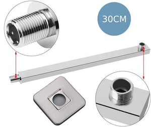 Braccio per soffione doccia quadrato in ottone cromato completo di rosone - 30CM