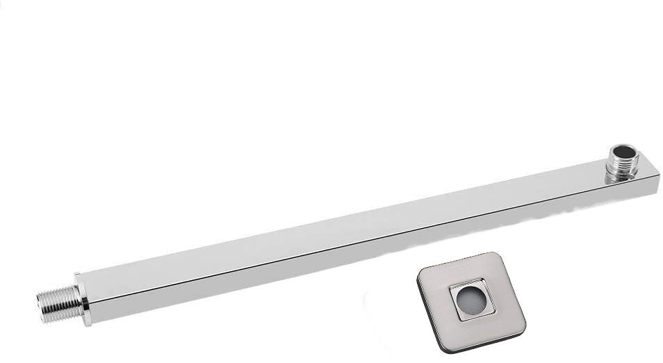 Braccio per soffione doccia quadrato in ottone cromato completo di rosone - 30CM