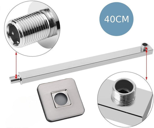 Braccio per soffione doccia quadrato in ottone cromato completo di rosone - 40CM