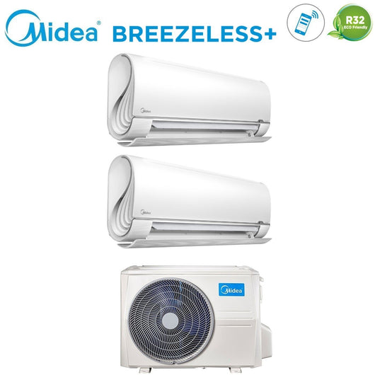 Climatizzatore Condizionatore Midea Dual Split Inverter serie BreezeleSS+ 9+12 con M2OD-18HFN8-Q R-32 Wi-Fi Integrato 9000+12000 - Novità