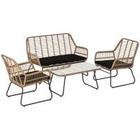 Set Mobili da Giardino Stile Boho in Rattan PE con 2 Poltrone, Divanetto e Tavolino