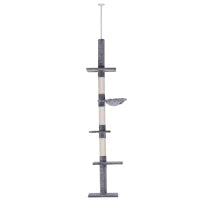 Albero Tiragraffi a 4 Livelli ad Altezza Regolabile, in Truciolato, Peluche e Sisal, 40x34x230-260 cm, Grigio
