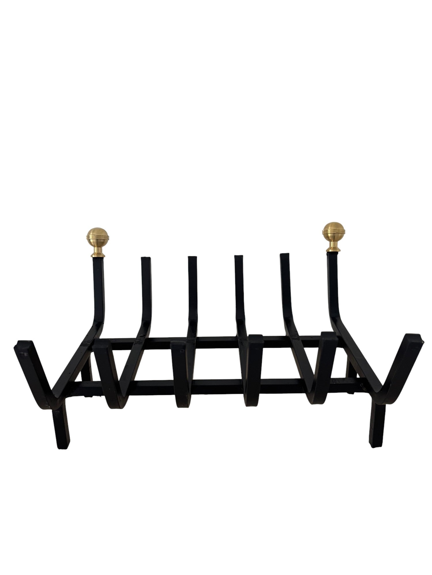 Brucialegna in Ferro con Pomelli in Ottone, Porta Legna, Spessore 14 mm, Nero 40x30x26h cm