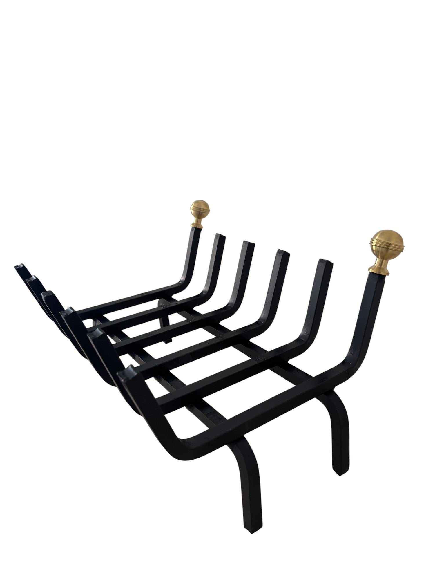 Brucialegna in Ferro con Pomelli in Ottone, Porta Legna, Spessore 14 mm, Nero 40x30x26h cm