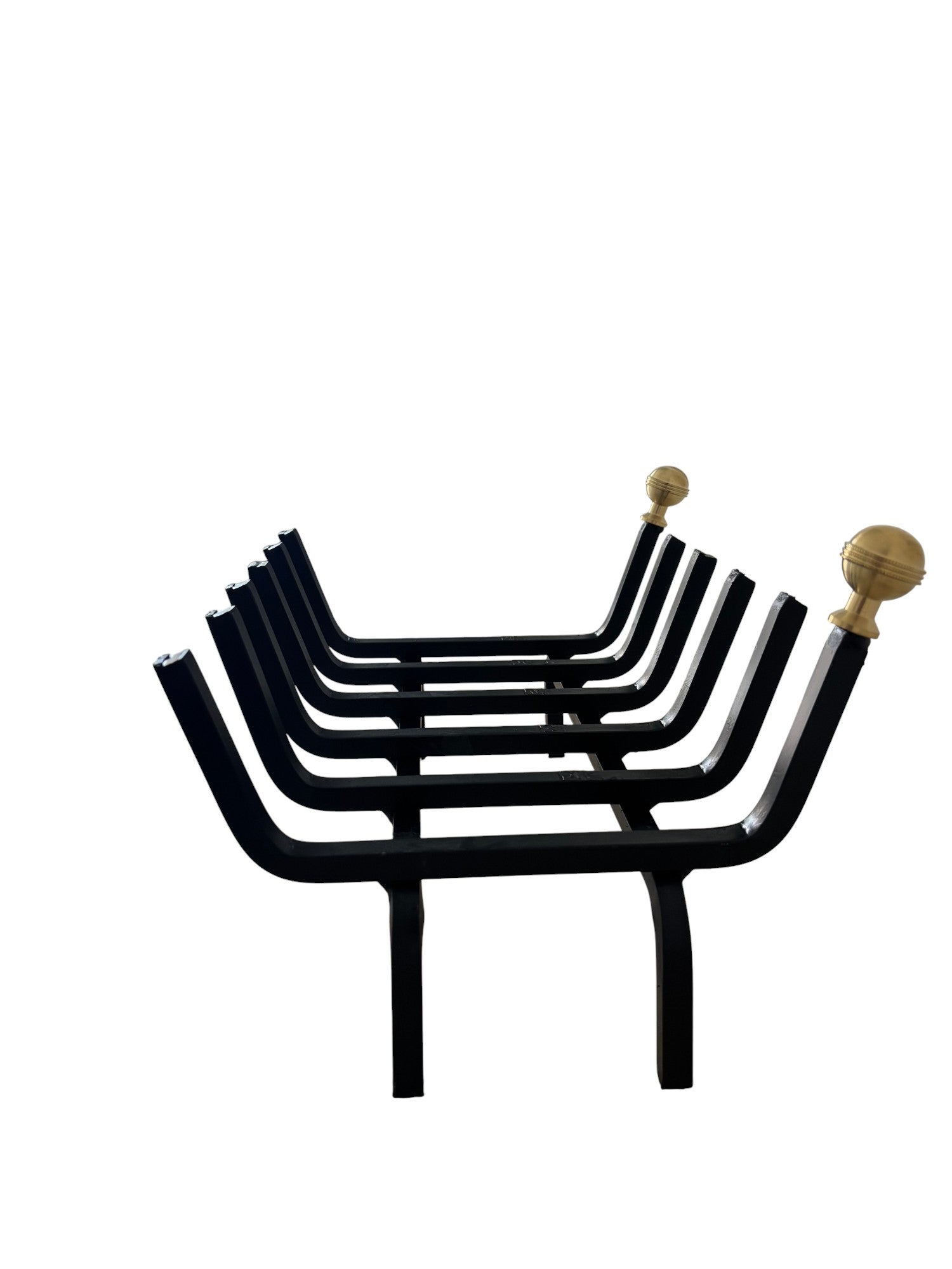 Brucialegna in Ferro con Pomelli in Ottone, Porta Legna, Spessore 14 mm, Nero 40x30x26h cm