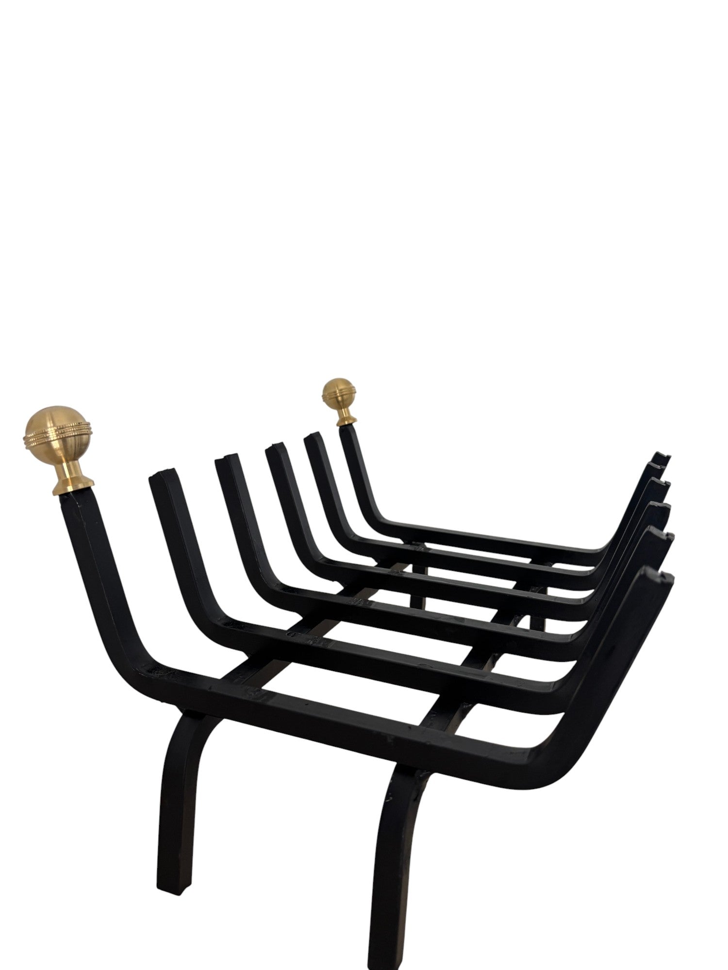 Brucialegna in Ferro con Pomelli in Ottone, Porta Legna, Spessore 14 mm, Nero 40x30x26h cm