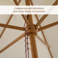 Ombrellone 2x3 m da Giardino Impermeabile, in Legno e Poliestere 180G, Beige