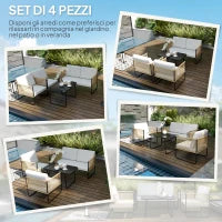 Set da Giardino 4 Pezzi in Rattan e Acciaio con Divanetto, 2 Poltrone da Esterno e Tavolino Basso, Multicolore