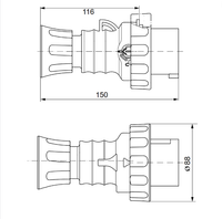 Spina mobile diritta industriale rossa 3p+n+t 16a trifase 380v ip67 gw60031h