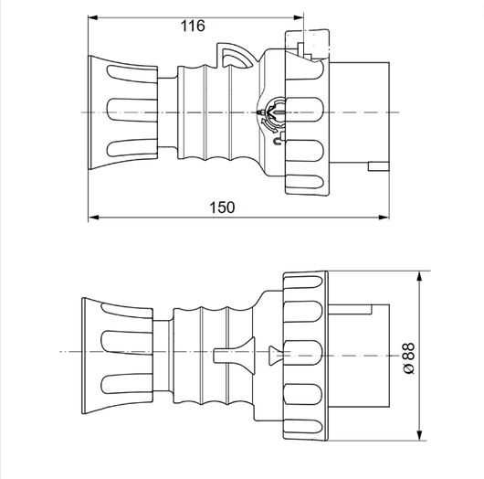 Spina mobile diritta industriale rossa 3p+n+t 16a trifase 380v ip67 gw60031h