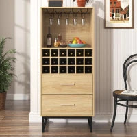 Cantinetta con 18 scomparti, cassetti, portabicchieri, 60x39,5x141 cm, Legno naturale