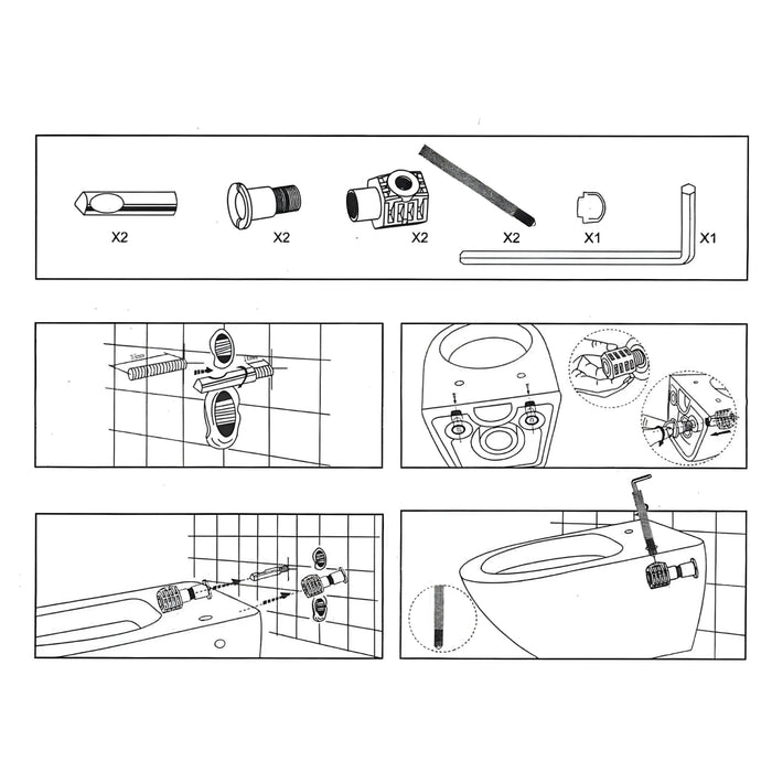 Kit di fissaggio completo a scomparsa per sanitari sospesi con accesso dal basso *** confezione 1