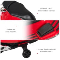 Moto Elettrica per Bambini con Licenza Ufficiale Vespa, 2 Rotelle, Luci e Suoni, 108x49x75 cm, Rossa