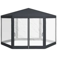 Gazebo da Giardino Esagonale con Doppio Ingresso, in Metallo e Poliestere, 3.94x3.94x2.5 m, Grigio