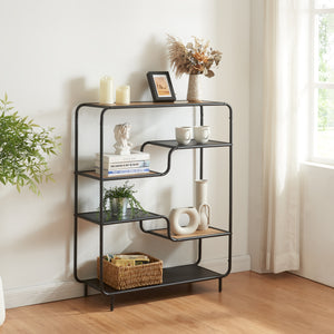 Scaffale Basso Kristiansand con 6 Piani di Appoggio - Effetto Rovere / Nero [en.casa]