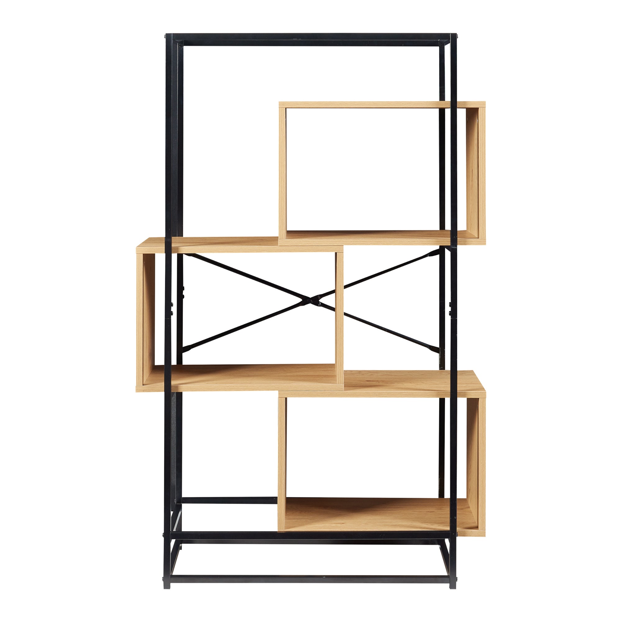 Libreria Rennebu con 3 Scomparti Aperti - Effetto Rovere / Nero [en.casa]