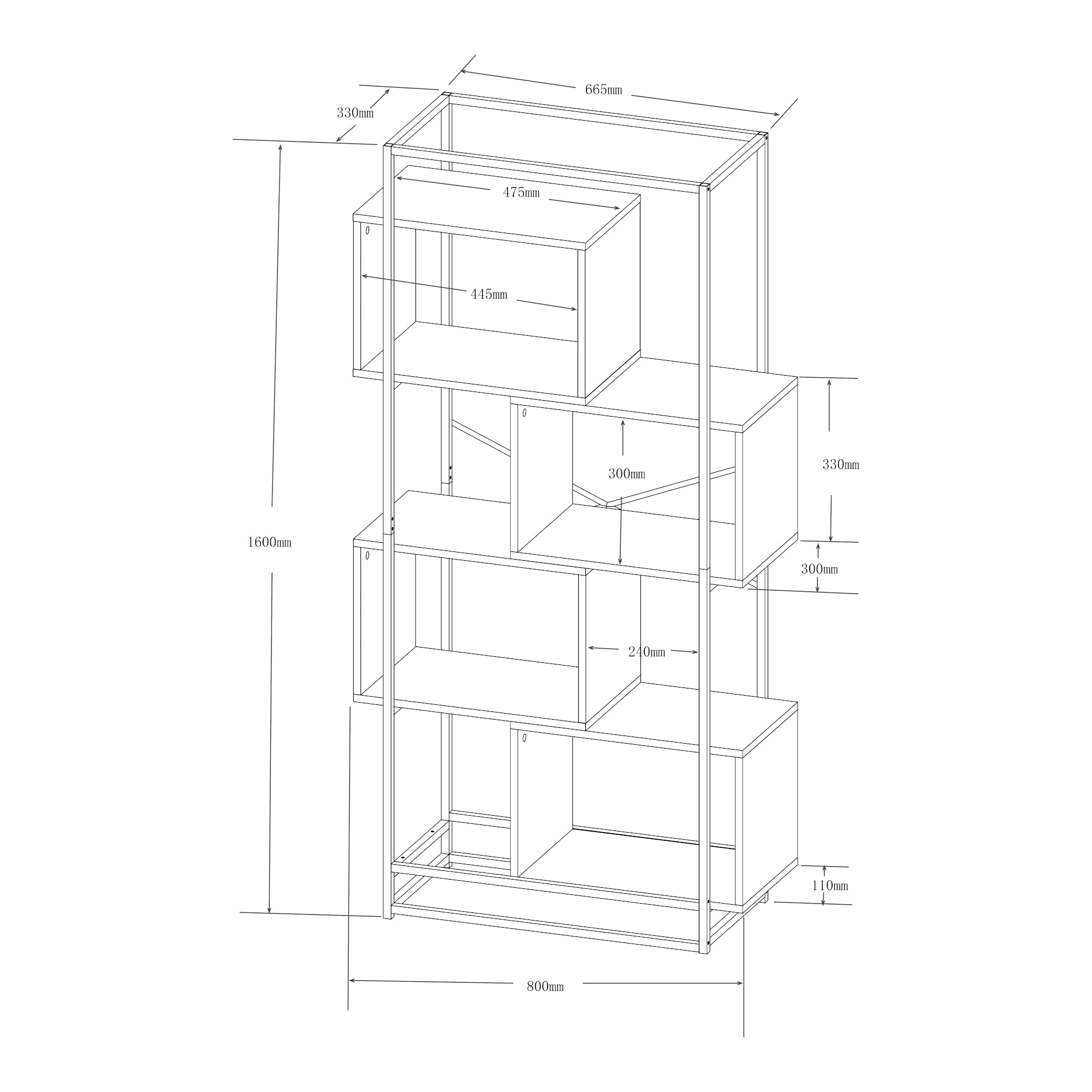 Libreria Rennebu con 4 Scomparti Aperti - Effetto Rovere / Nero [en.casa]