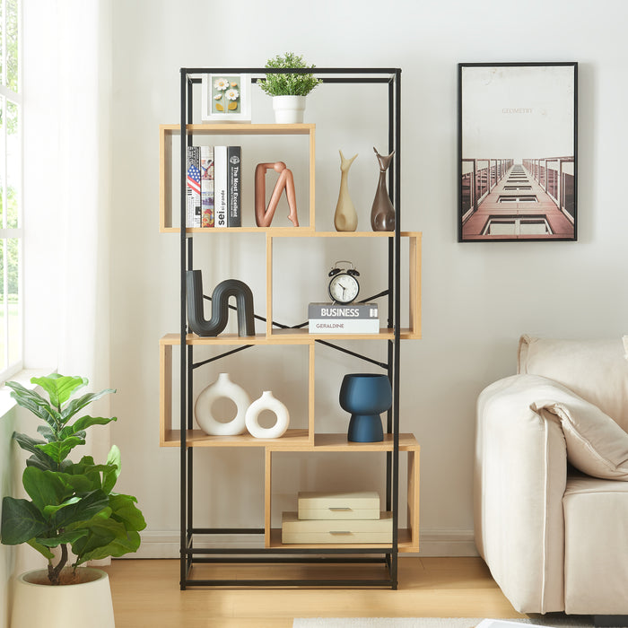 Libreria Rennebu con 4 Scomparti Aperti - Effetto Rovere / Nero [en.casa]