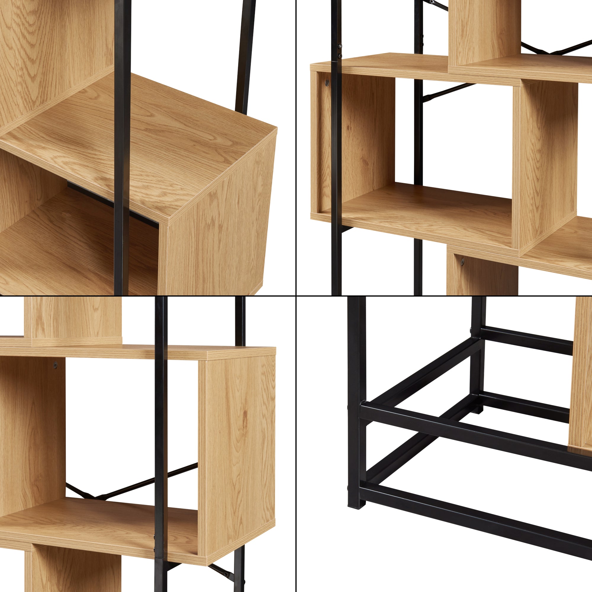 Libreria Rennebu con 4 Scomparti Aperti - Effetto Rovere / Nero [en.casa]