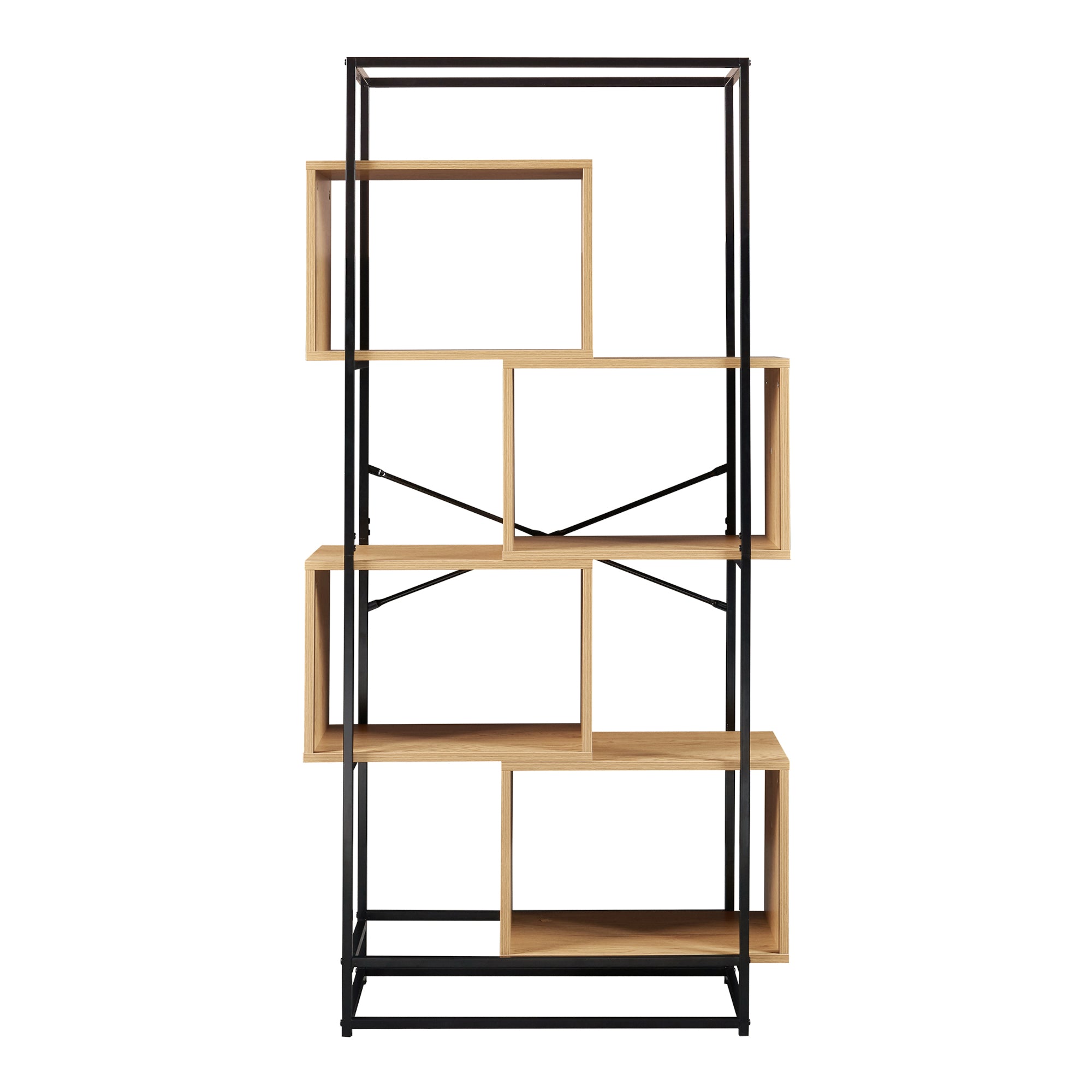 Libreria Rennebu con 4 Scomparti Aperti - Effetto Rovere / Nero [en.casa]