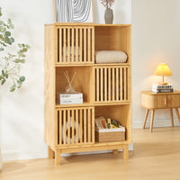Libreria Bassa Ypäjä in Bambù con Sportelli Scorrevoli 126x76x33 cm [en.casa]