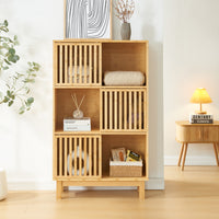 Libreria Bassa Ypäjä in Bambù con Sportelli Scorrevoli 126x76x33 cm [en.casa]