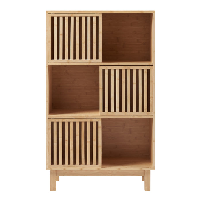 Libreria Bassa Ypäjä in Bambù con Sportelli Scorrevoli 126x76x33 cm [en.casa]