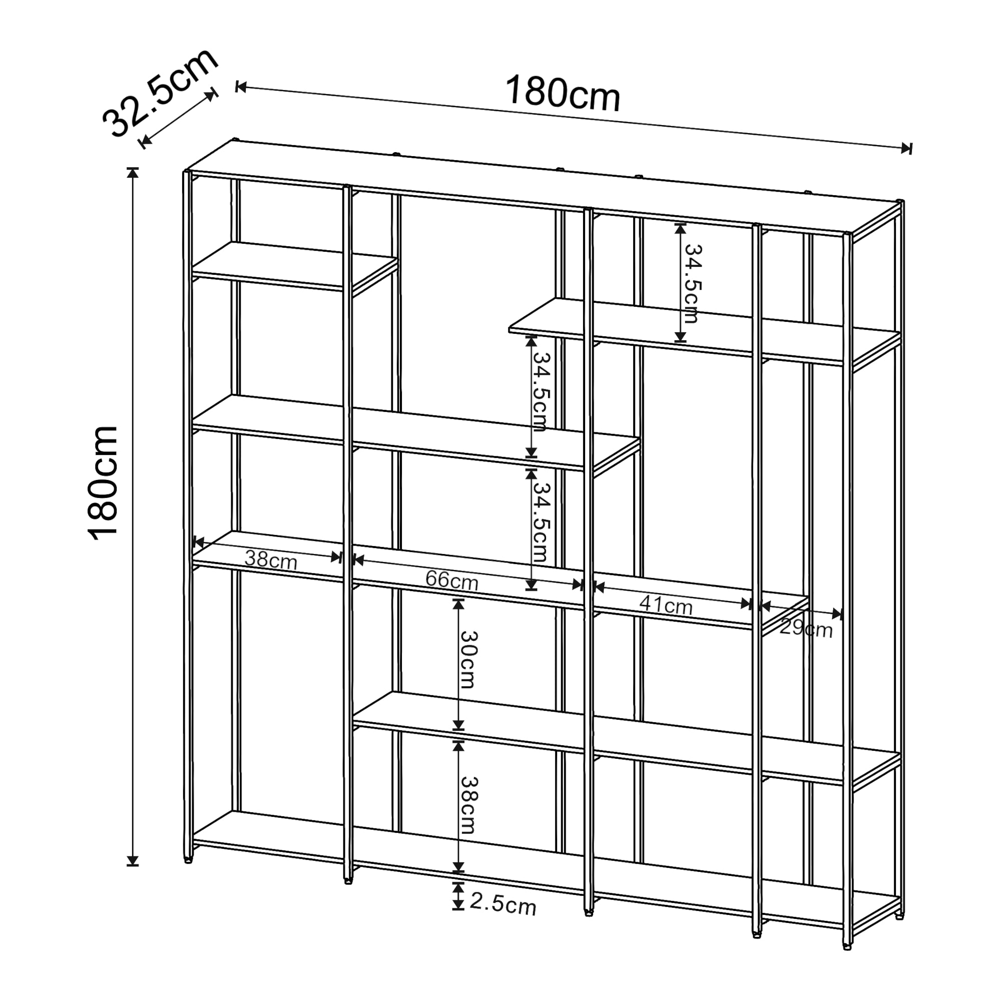 Scaffale da Terra Rælingen Libreria con Ripiani Aperti 180x180x33 cm Nero [en.casa]