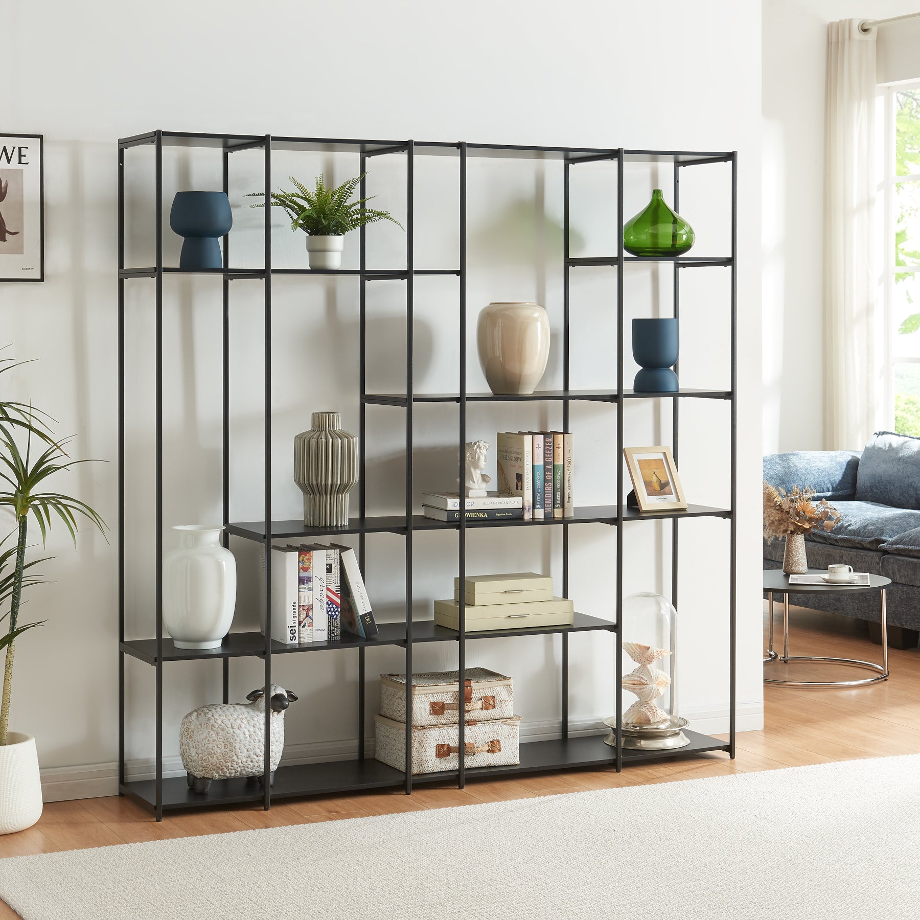Scaffale da Terra Rælingen Libreria con Ripiani Aperti 180x180x33 cm Nero [en.casa]