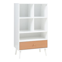 Libreria Reyljand Scaffale con Cassetto 120x70x40 cm - Bianco / Effetto Legno Teak [en.casa]
