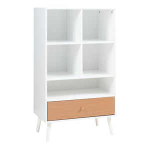 Libreria Reyljand Scaffale con Cassetto 120x70x40 cm - Bianco / Effetto Legno Teak [en.casa]