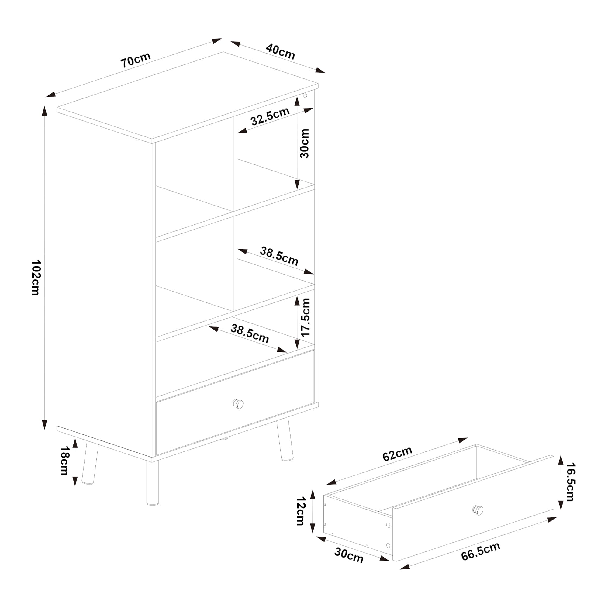 Libreria Reyljand Scaffale con Cassetto 120x70x40 cm - Bianco / Effetto Legno Teak [en.casa]
