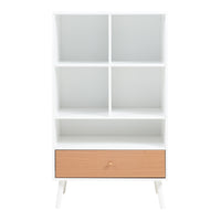 Libreria Reyljand Scaffale con Cassetto 120x70x40 cm - Bianco / Effetto Legno Teak [en.casa]