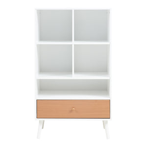 Libreria Reyljand Scaffale con Cassetto 120x70x40 cm - Bianco / Effetto Legno Teak [en.casa]