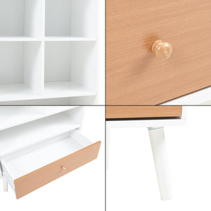 Libreria Reyljand Scaffale con Cassetto 120x70x40 cm - Bianco / Effetto Legno Teak [en.casa]