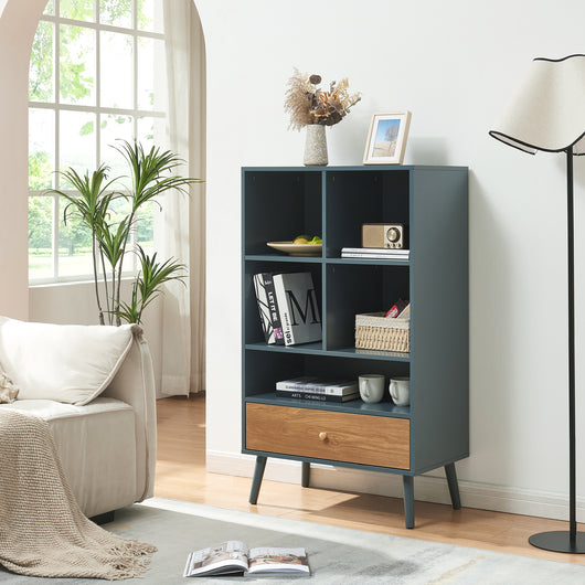 Libreria Reyljand Scaffale con Cassetto 120x70x40 cm - Grigio / Effetto Rovere [en.casa]