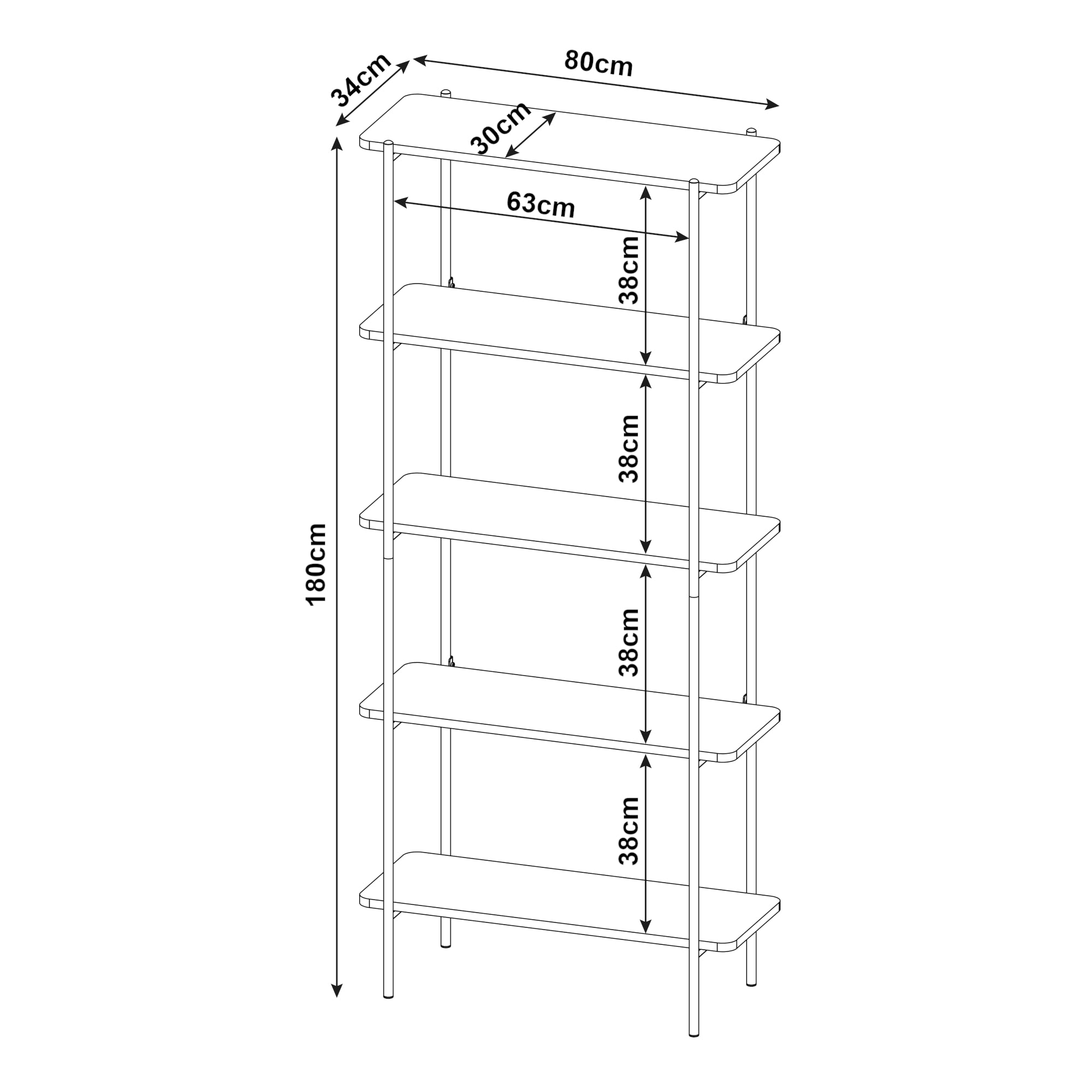 Scaffale Samnanger Libreria a 5 Ripiani - Nero [en.casa]