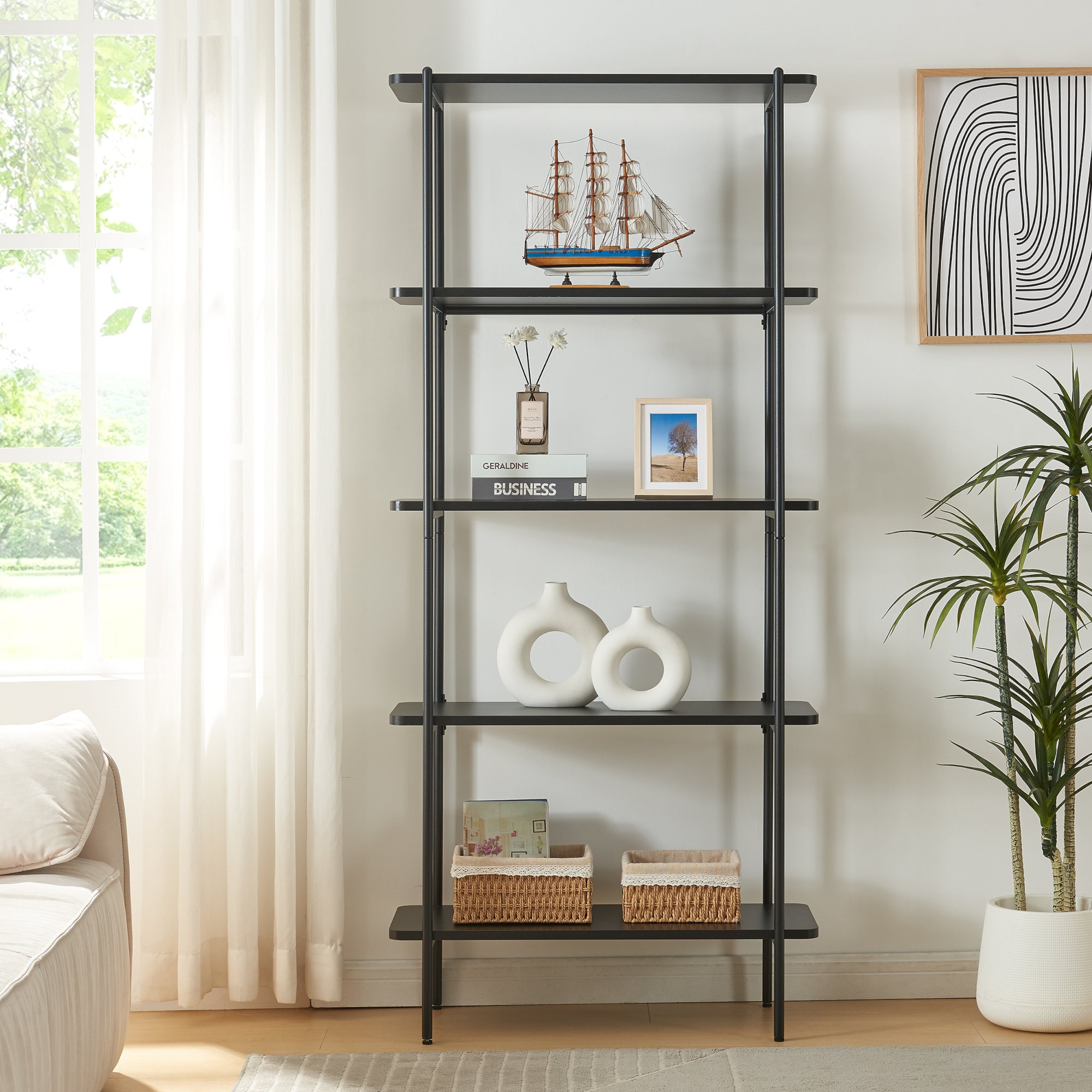 Scaffale Samnanger Libreria a 5 Ripiani - Nero [en.casa]