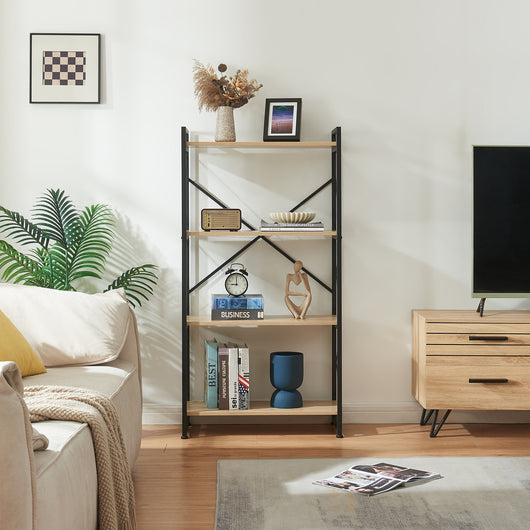 Libreria Skørping a 4 Ripiani Scaffale da Terra 125 x 65 x 30 cm - Nero / Effetto Rovere [en.casa]