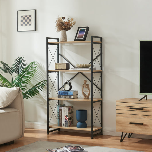 Libreria Skørping a 4 Ripiani Scaffale da Terra 125 x 65 x 30 cm - Nero / Effetto Rovere [en.casa]