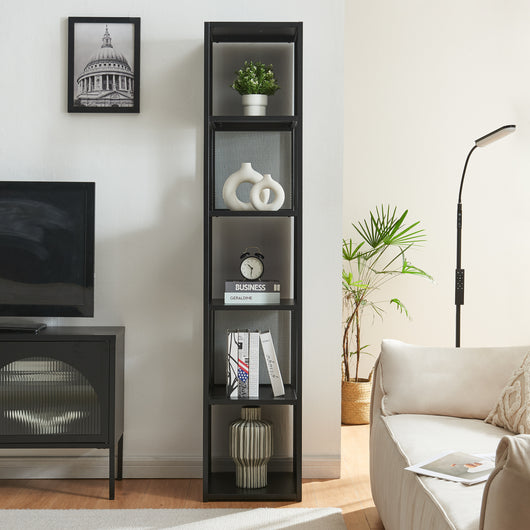 Scaffale da Terra Finspång Libreria in Acciaio 185 x 38 x 38 cm - Nero Opaco [en.casa]