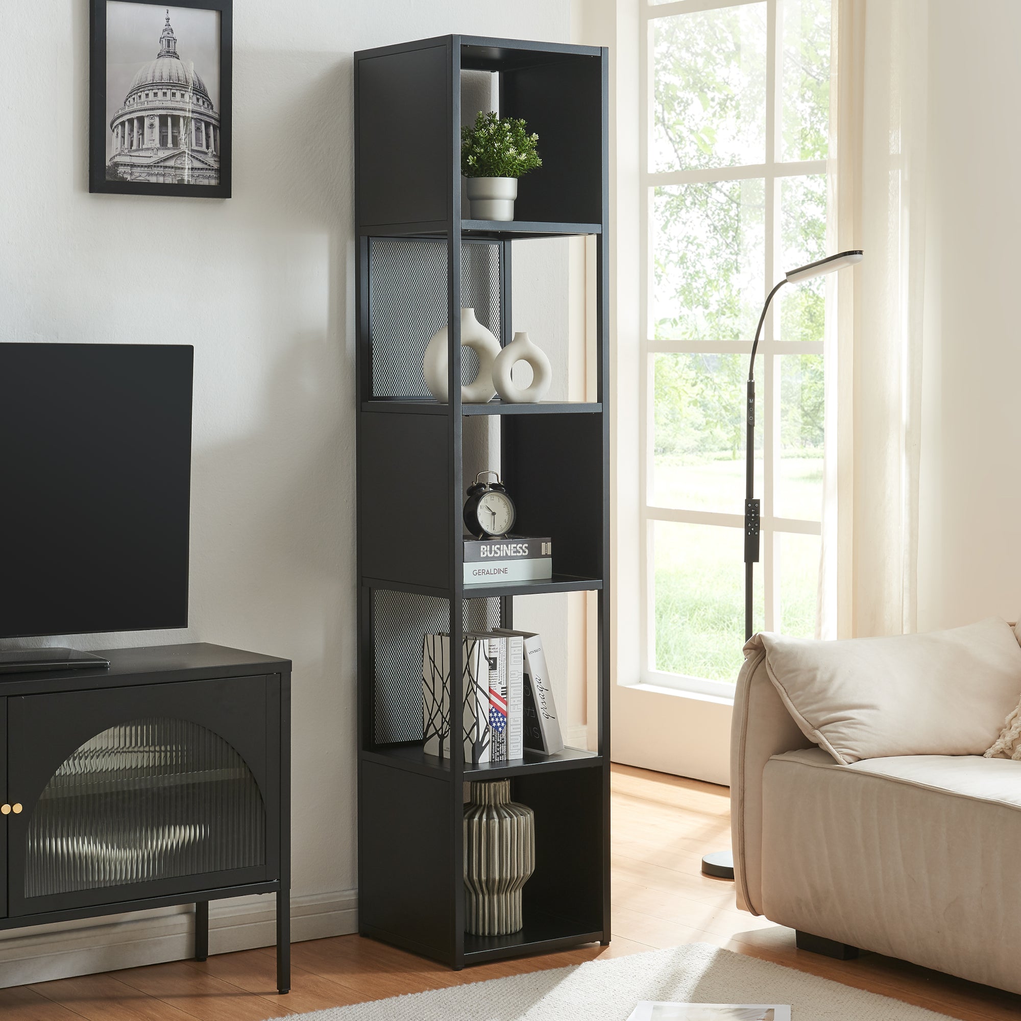 Scaffale da Terra Finspång Libreria in Acciaio 185 x 38 x 38 cm - Nero Opaco [en.casa]