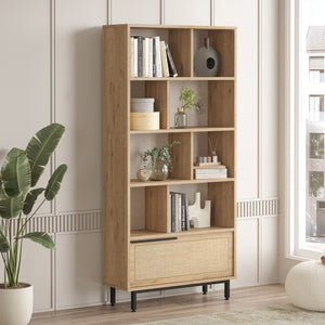 Libreria Kvænangen Scaffale Espositore 175x84x29 cm Rovere / Rattan [en.casa]